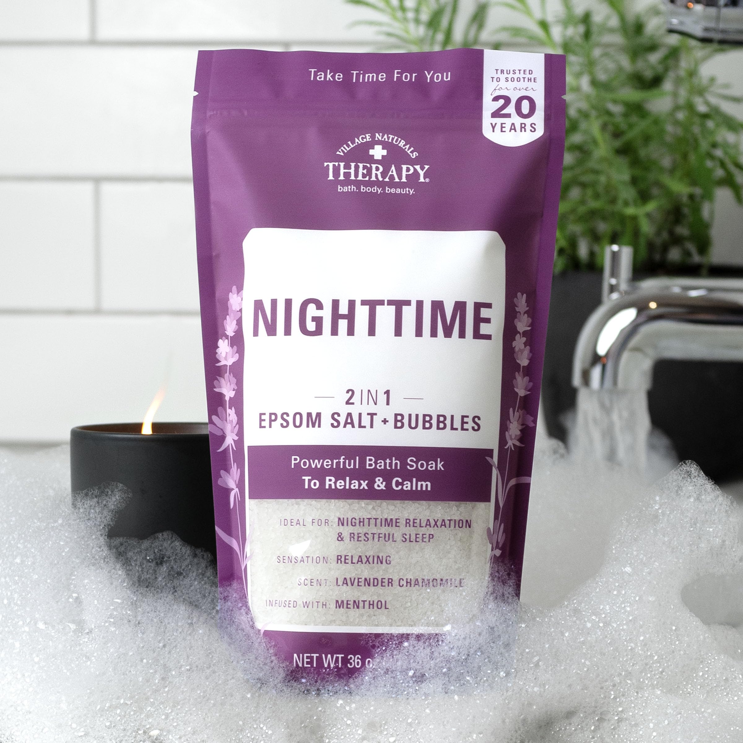Village Naturals Therapy Nighttime Foaming Epsom Soak, 36 Oz, Pack of 3