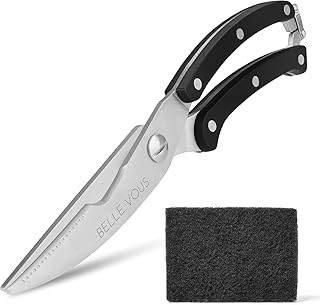 BELLE VOUS Hochwertige Küchenschere -Geflügelschere 25,5cm Vielzweckschere Gefedert aus Edelstahl Scharfe Schere zum Schneiden von Geflügel, Hähnchen, Knochen, Fleisch, Kräuterschere, Gemüseschere