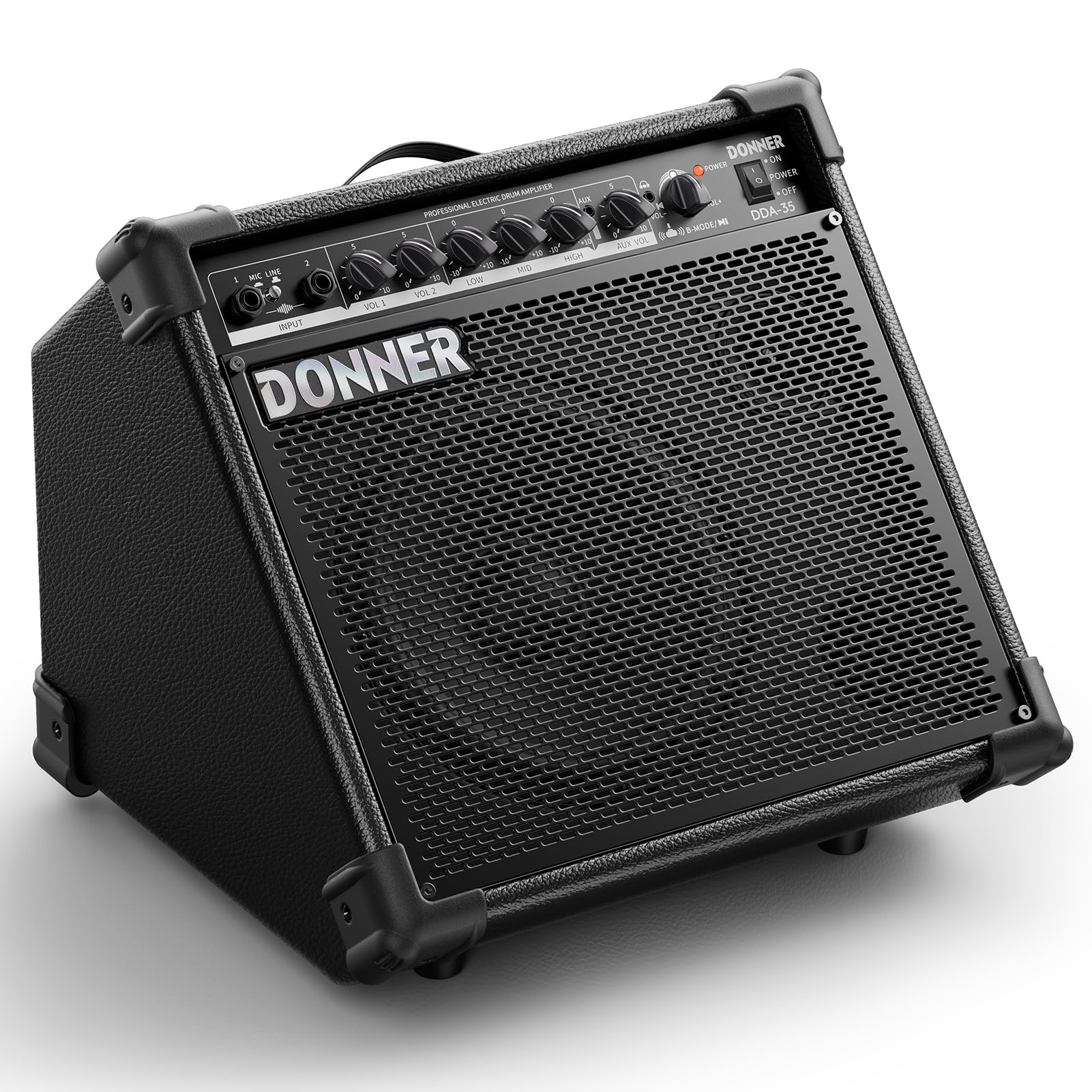 Donner 35-Watt Electronic Drum Amplifier DA-35, 2x8 Speakers, 2-Channel, 3-Band EQ, DI Out, Wireless Audio, Black, Compatible with Electronic Drum & Keyboard, Digital Modeling Amplifier Image