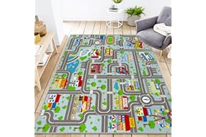 VSIWB Kids Carpet Playmat Rug 5'0''x6'6'', Kids Rugs for Bedroom, Non-Slip Town City Road Map Car Rugs for Kids Toy Cars, Track Carpet Play Rug for Playroom Classroom Decor (Sky Blue)