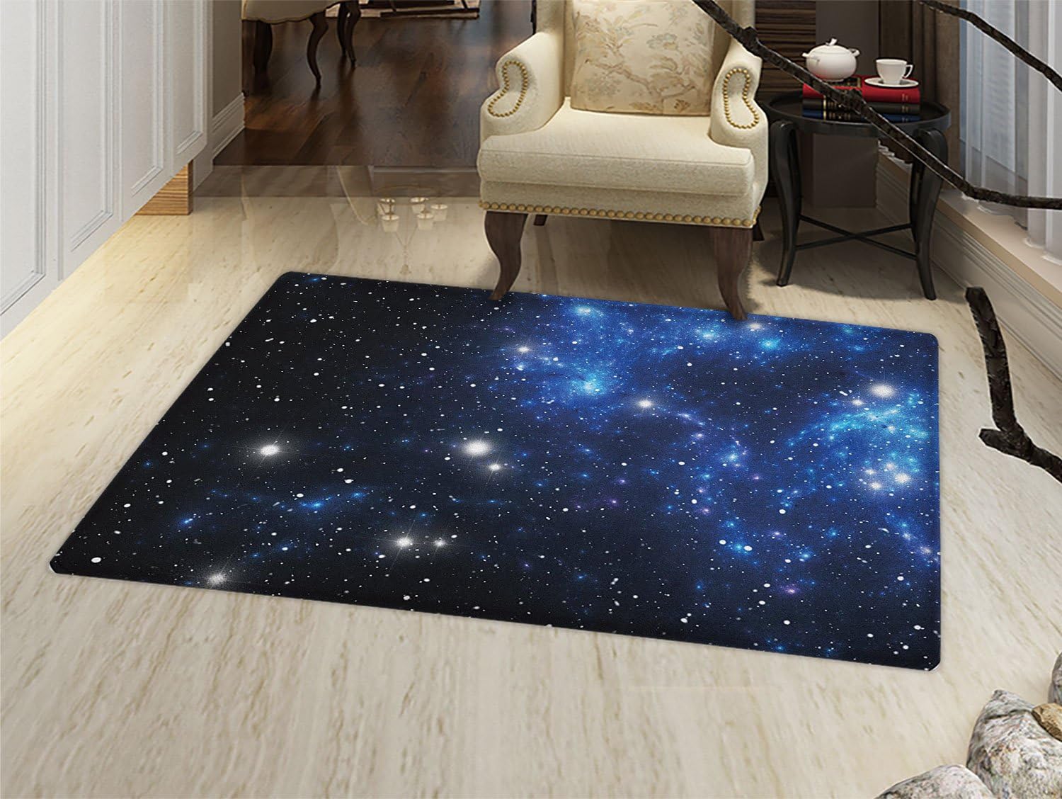 Lightly Constellation Door Mats Area Rug Outer Space Star Nebula Astral Cluster Astronomy Theme Galaxy Mystery Floor mat Bath Mat for tub Blue Black White
