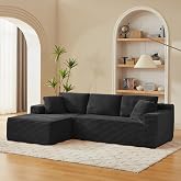 103" L Shaped Boneless Couches Cloud Sectional Sofa W/Chaise Lounge | Memory Foam Compressed Sectional Sofa W/ Left Chaise Lounge &amp; 2 Pillows , Plush Corduroy Floor Couch Corner Sofa
