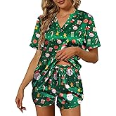 Ekouaer Silk Pajamas for Women Short Sleeve Satin Sleepwear Two-piece Pjs Set Soft V Neck Loungewear,S-XXL