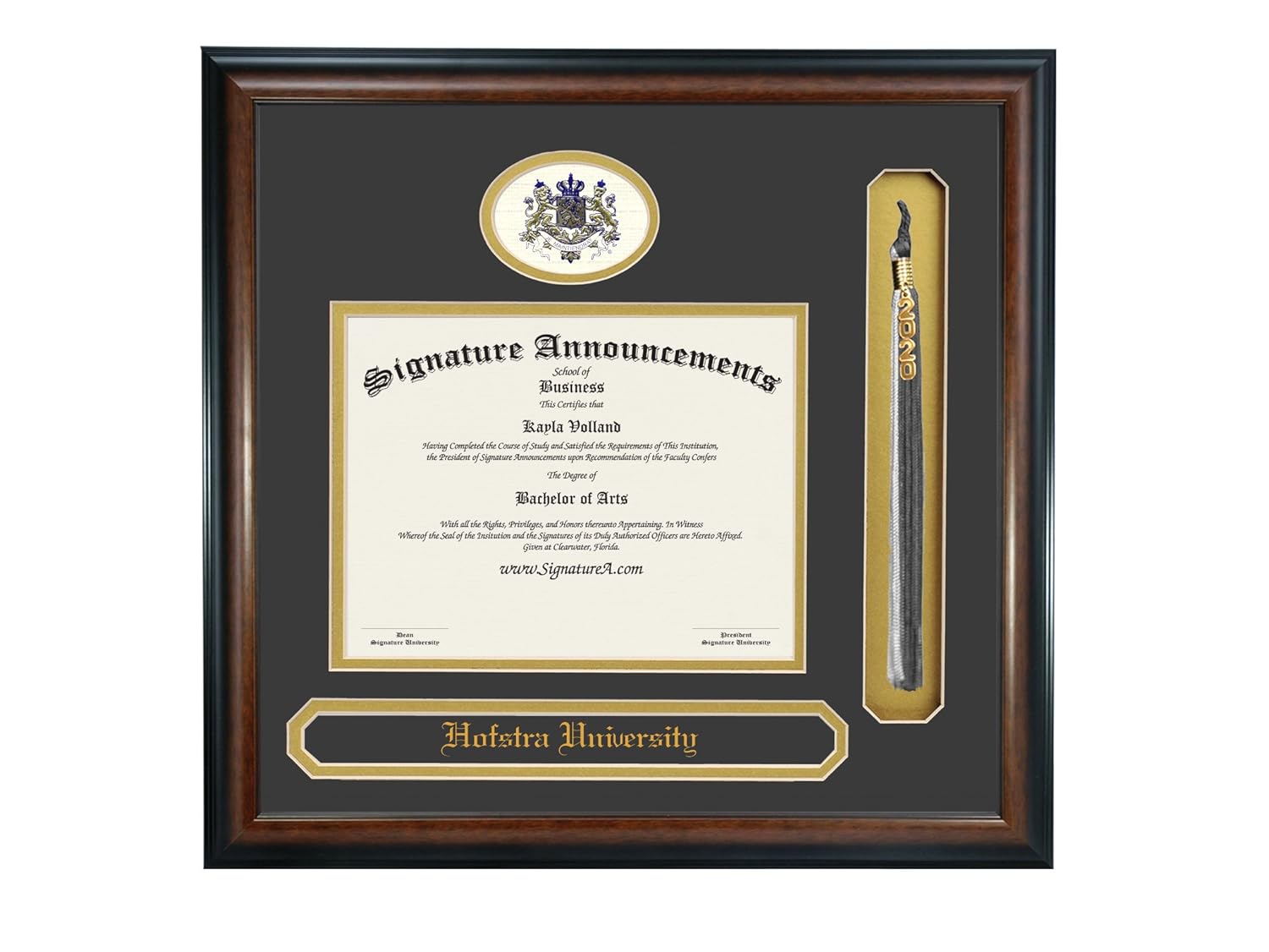 Name & Tassel Graduation Diploma Frame 20 x 20 Matte Mahogany Signature