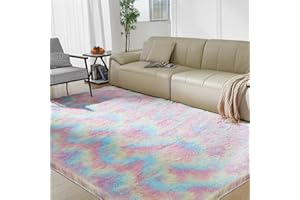 FAIRBLINK Fluffy Colorful Rug for Living Bedroom, Rainbow Fluffy Soft Plush Area Rugs for Girls Bedroom, Fuzzy Nursery Rug for Baby's Toddler's，Clorful Room Decor for Teenage, Easy-Cleaning, Non Shedding, 3X4