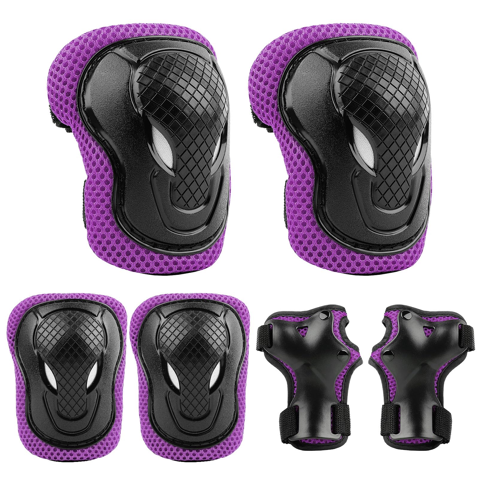 ValueTalks Kids/Youth Knee and Elbow Pads Set,Knee Pads for Kids Adjustable Protective Gear Set for Roller Skates Skateboard Scooter Inline Skating Cycling Bike Riding (Purple, S)