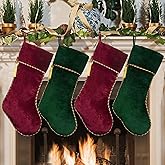Ugiftcorner Christmas Stockings 4 Pack Green and Red Velvet Christmas Stockings with Tassel for Family Kids Decorations for Farmhouse Fireplace Hanging