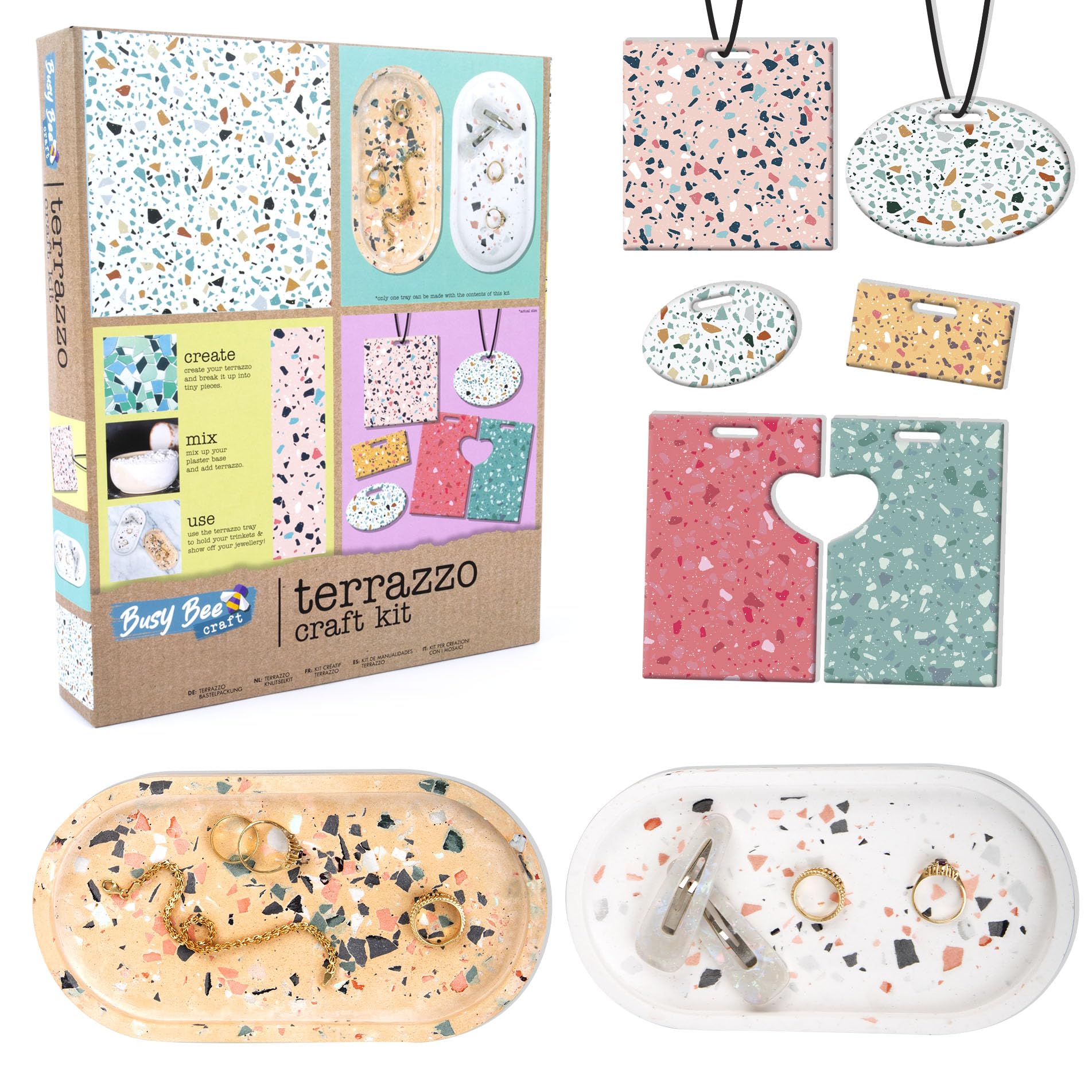 abeec Terrazzo Craft Kit for Complete Beginner-Friendly Set for Creating One Tray or Jewellery Piece – Includes Moulds, Dyes, Plaster, Tools, and Instructions for Creative Fun