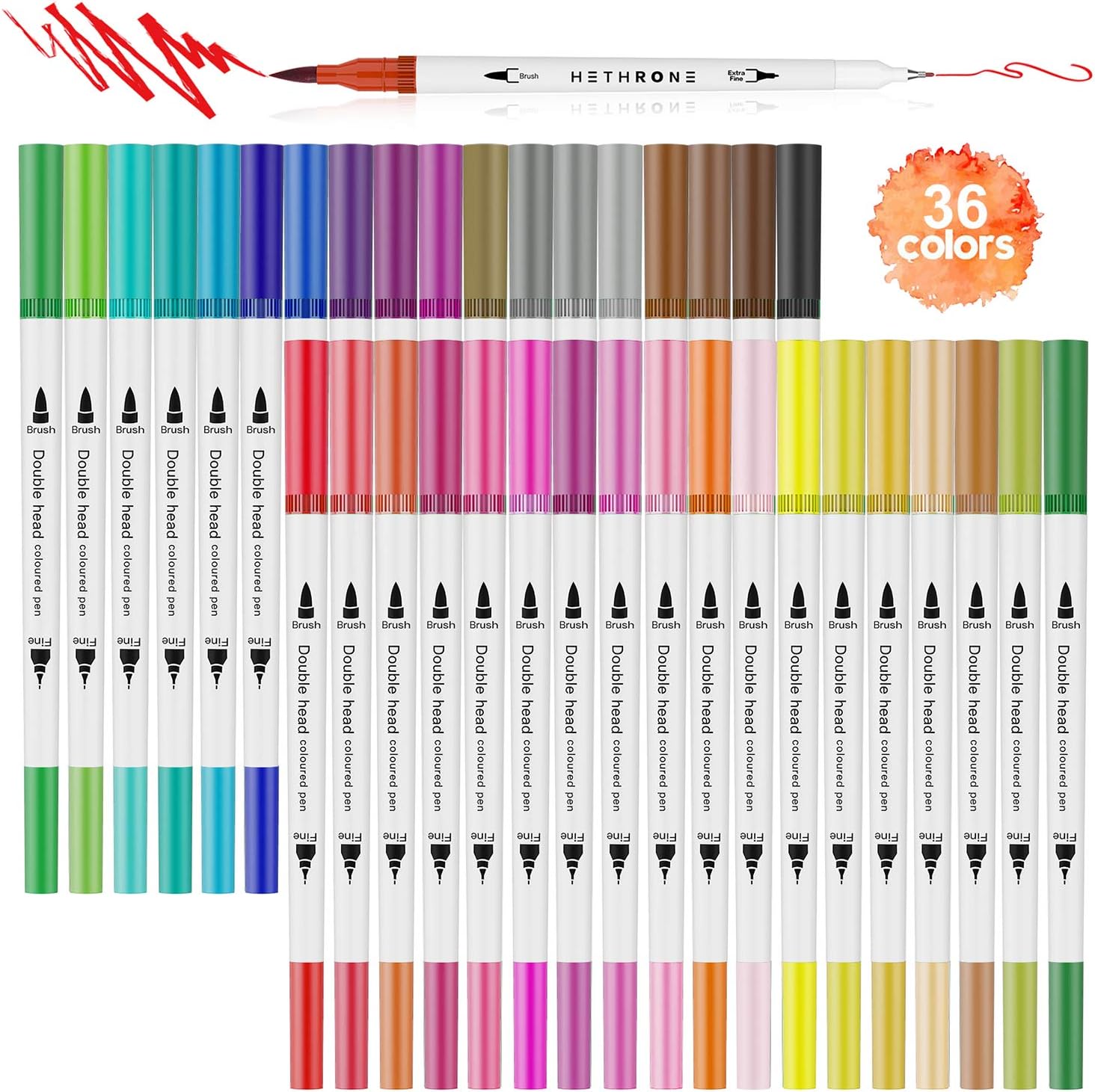 Hethrone Colouring Pens 36pcs Felt Tip Pens Dual Brush Pens Art Markers for Adults Calligraphy Drawing Sketching Colouring Book