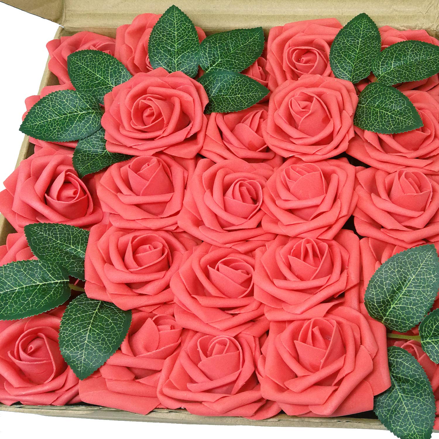 J Rijzen Jing Rise Artificial Roses 50pcs Real Touch Coral Flowers