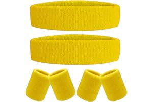IMAGERIO 6 Pieces Sweatband Set Sports Headband Wristband Set, Moisture Wicking Athletic Sweatbands 4 Wrist Sweatband and 2 Headbands, Terry Cloth Sweat Absorbing Head Band for Workout
