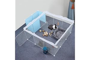 DAMPET DIY Small Animals PlayPen Indoor with Door, 16 Panel DIY Rabbit Playpen Metal Yard Fence, Small Animal Exercise Cage for Rabbit, Bunny, Guinea Pig, Small-Sized Dog and Kitten