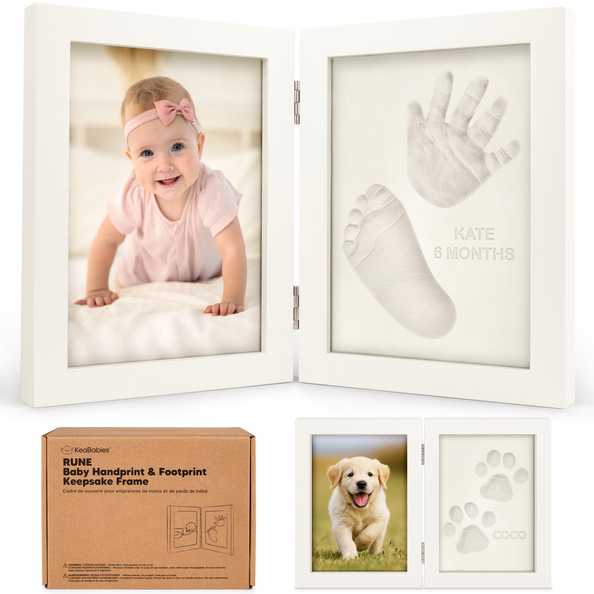Photo 1 of Personalized Baby Hand and Footprint Kit, Quick Dry Clay - Newborn Keepsake Feet and Handprint Kit, Nursery Picture Frame, New Mom Gifts for Baby Showers & Registry (Alpine White)