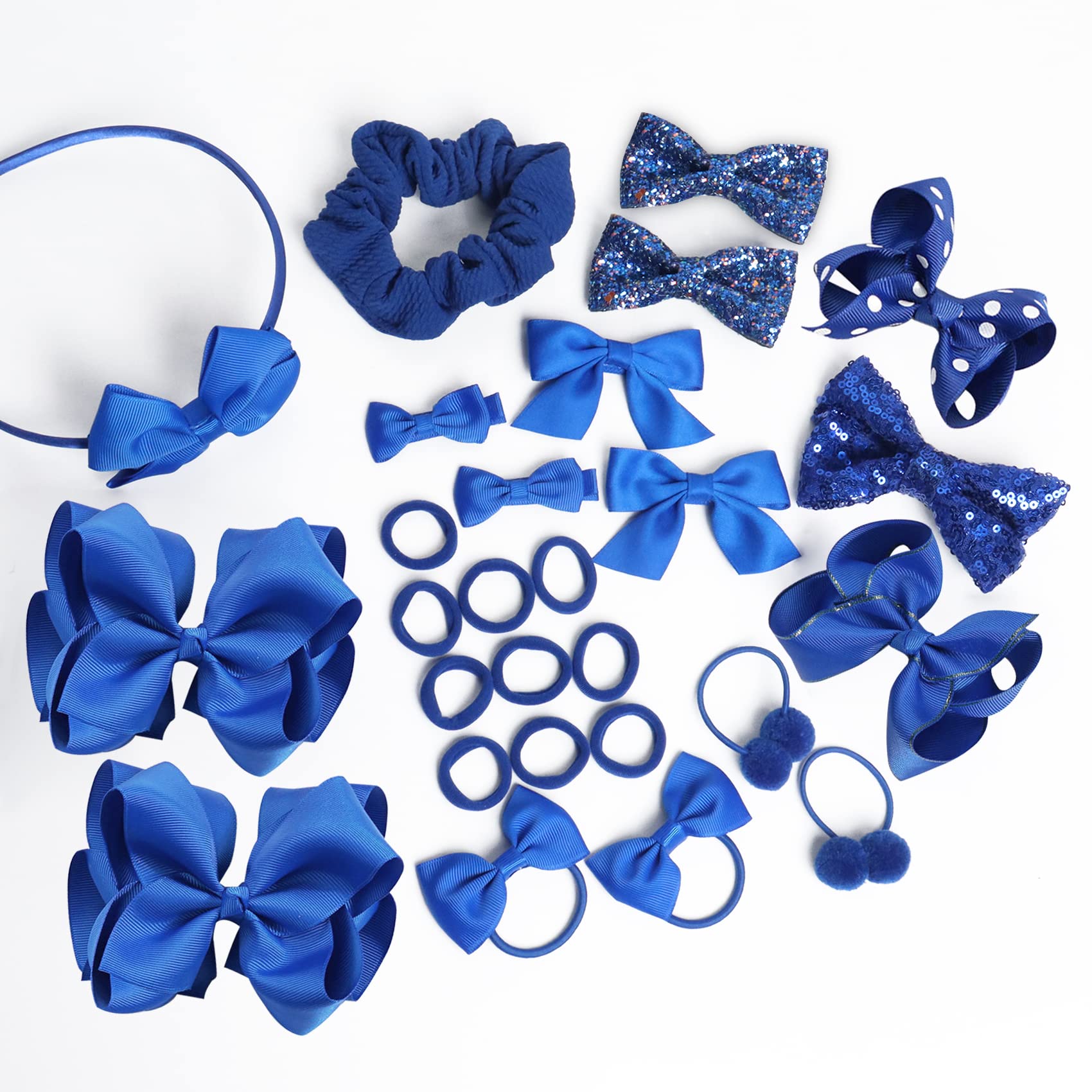 27Pcs Hair Accessories for Girls, School Set Blue Hair Bows Clips Bobbles & Scrunchies Headband