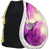 M MEILINXU Cremation Urns for Human Ashes Adult Female & Male, Funeral Urn for Ashes for Women & Man, Teardrop Decorative Cremation Container, Dad or Mom, Purple Flower and Butterfly -Large Tear Drop