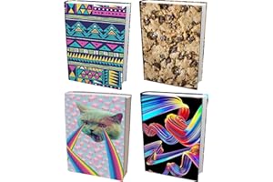 ELLOPI Easy Apply Stretchable Book Cover 4 Pack. Cool Design Jumbo Jackets Fit Hardcover Textbooks Up to 9" x 11". Adhesive-Free, Nylon Fabric Protectors. Washable, Reusable Student School Supply