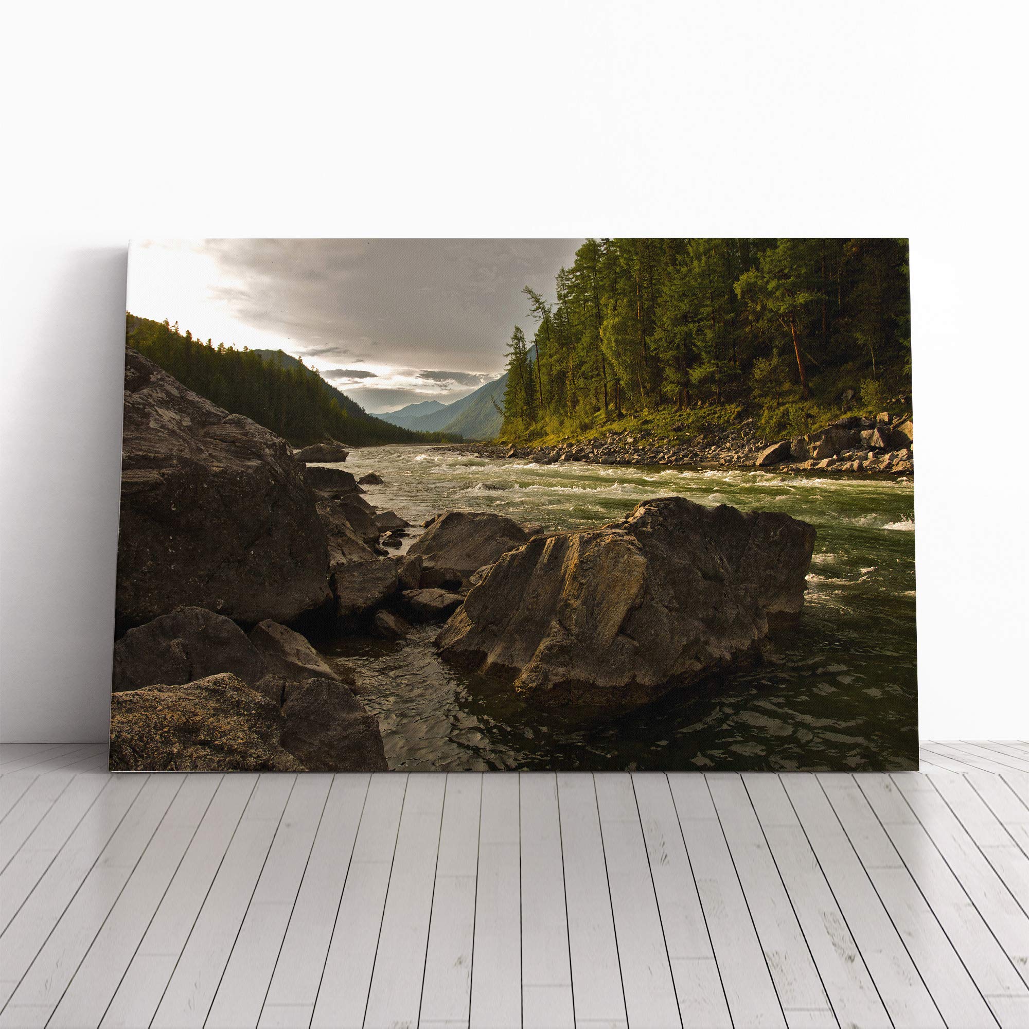Landscape Forest Mountain Stream (2) Canvas Print | Gallery Wrapped 30mm Frame Wall Art | 20x14 inches | Ready to Hang | Modern Landscape Picture | Living Room Bedroom Lounge Office