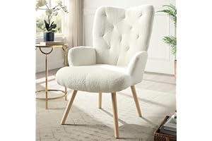 MULEJYBO High Back Chair, Comfy Wingback Accent Chair with Tufted Backrest, Bedroom Single Seat Arm Chair with Wooden Legs, Modern Side Chairs for Living Room, Study, Office (Beige)