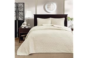 Madison Park Quebec Queen Size Quilt Bedding Set - Ivory , Damask – 3 Piece Bedding Quilt Coverlets – Ultra Soft Microfiber Bed Quilts Quilted Coverlet
