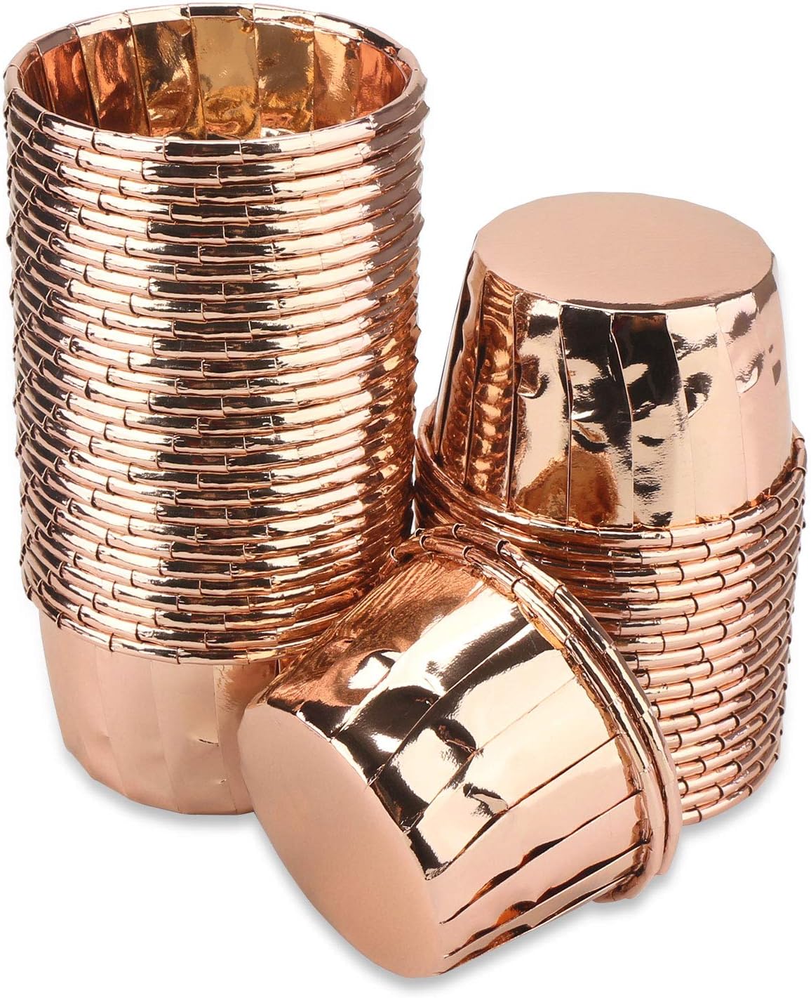50 Count Aluminum Foil Muffin Cups, Eusoar 1.9" x 1.6" x2.7" Disposable Muffin Liners, Rose Gold Cupcake Baking Cups, Little Baking Cups, Ramekin Aluminum Cupcake Tip Pan Ramekin Holders