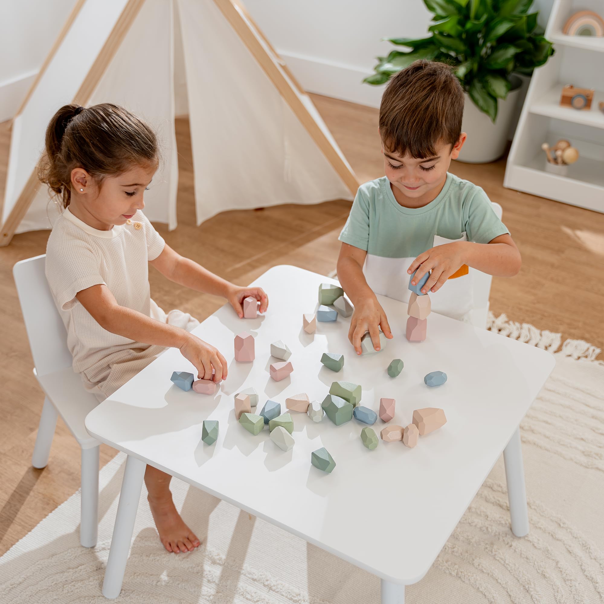 Comfy Cubs Stacking Rocks 36 Pieces, 36 Months+, Educational Toddler Stacking Blocks, Promotes Imagination, Balance & Fine Motor Skills - Wooden Rocks Sensory Toys Gift for Kid, Neutral Pack