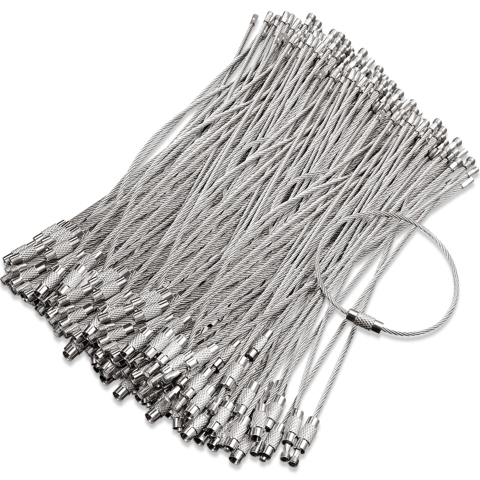 Photo 1 of Hotop 150 Pcs Wire Keychain Cable Bulk Stainless Steel Key Rings Loop Wire Cable Braided Steel Keychain(4 Inch,Silver)