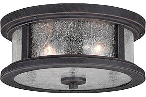 VAXCEL Cumberland Bronze Rustic Round Outdoor Flush Mount Ceiling Light Clear Glass