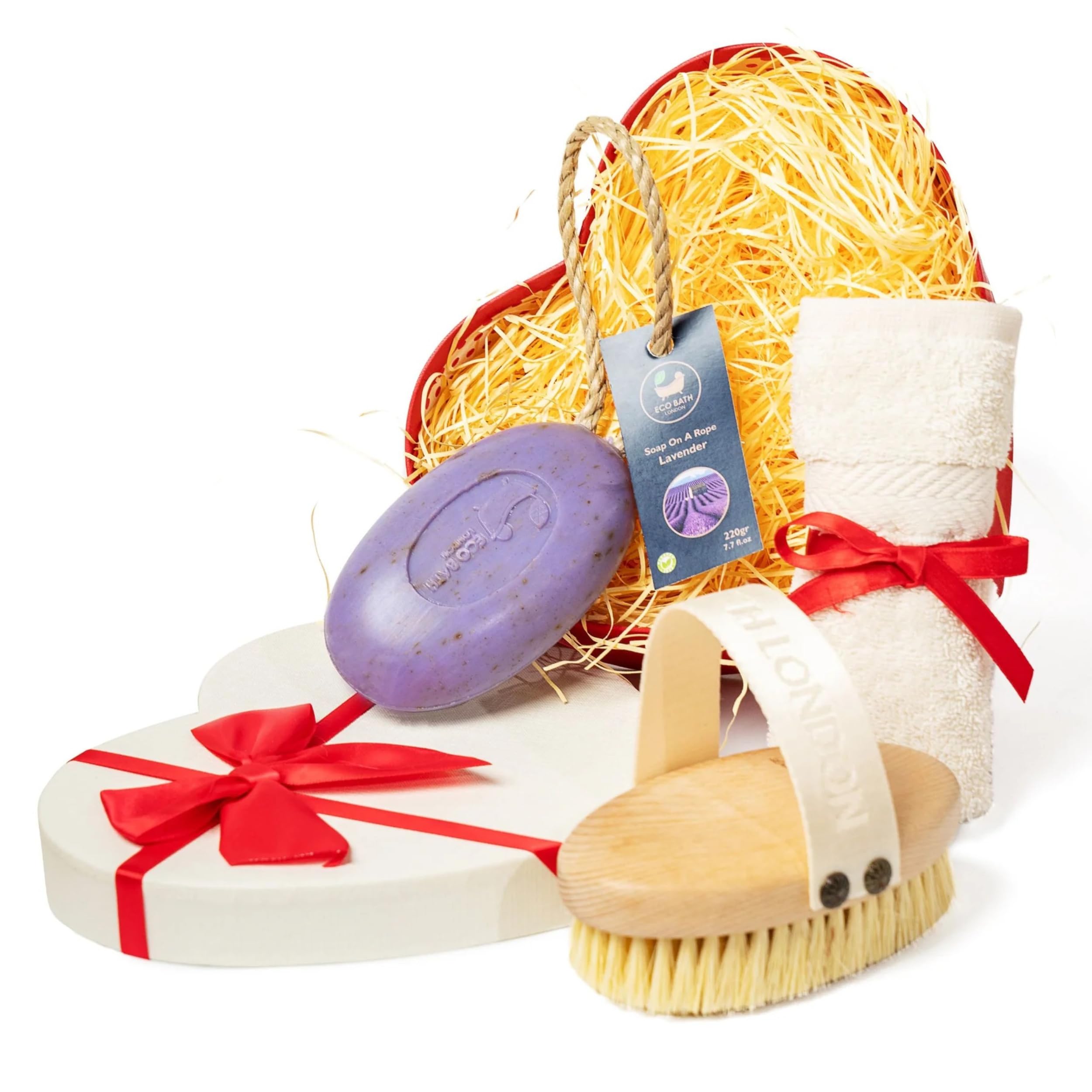 Eco Bath London Holidays Gift Set - Luxurious Bath and Body Care Collection with Natural Sisal Hand Brush, Lavender Soap on a Rope, and Organic Cotton Face Towel, Perfect for Relaxation and Pampering