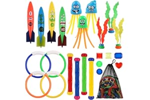 BILLMOSS Diving Pool Toys Set, 24 PCs Underwater Toys Swimming Treasure Game Toys for Kids and Dogs with Storage Bag