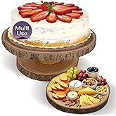 Wooden Cake Stand Rustic 12 inch - Multifunctional 2-in-1 Wedding Cake Stand Wood & Display Tray Platter for Appetizers Desse