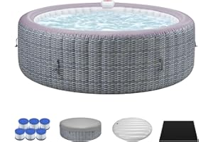 UHOMEPRO Inflatable Hot Tub Spa Set, Outdoor Bubble Massage Portable Hot Tubs with 130 Soothing Jets, Insulated Cover, Internal Heater Pump, 6 Filter Cartridges (Round)