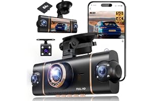 XYGCACO 4 Channel 360° Dash Cam Front Rear Inside and Left Right, 4K+1080P*3 FHD Car Camera, 5GHz WiFi and App Control, 24H Parking Mode, 8 IR Lamps Night Vision, Includes 64GB SD Card, Black