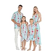Matchable Family Hawaiian Luau Men Women Girl Boy Clothes in Pink Hibiscus Vine Turquoise