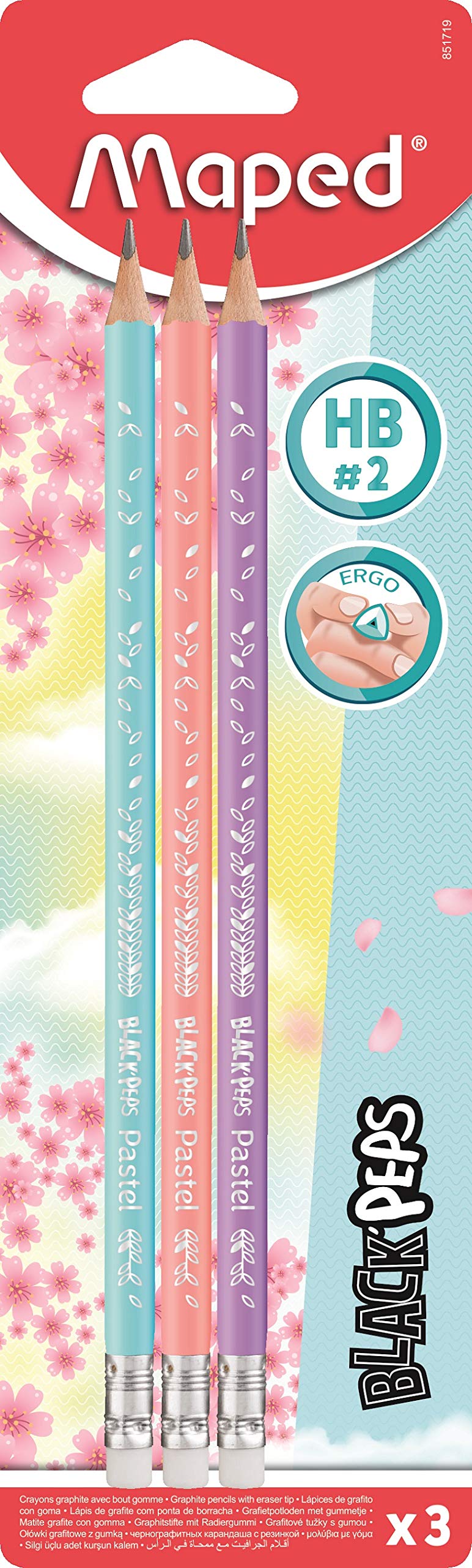 Maped Black Peps Pastel HB Graphite Pencils Pack of 3