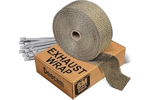 Deecam Titanium Exhaust Heat Wrap, 2" x 16.5' Car Motorcycle Exhaust Wrap, Fiberglass Heat Shield Thermal Tape with 10 Stainl