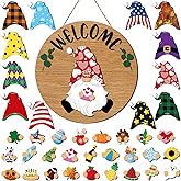 FairySandy 29 Pcs Interchangeable Wooden Gnome Decor Holiday Seasonal Gnome Decorations with Magnet Pieces and Detachable Hats Changeable Welcome Sign for Home Spring Decor