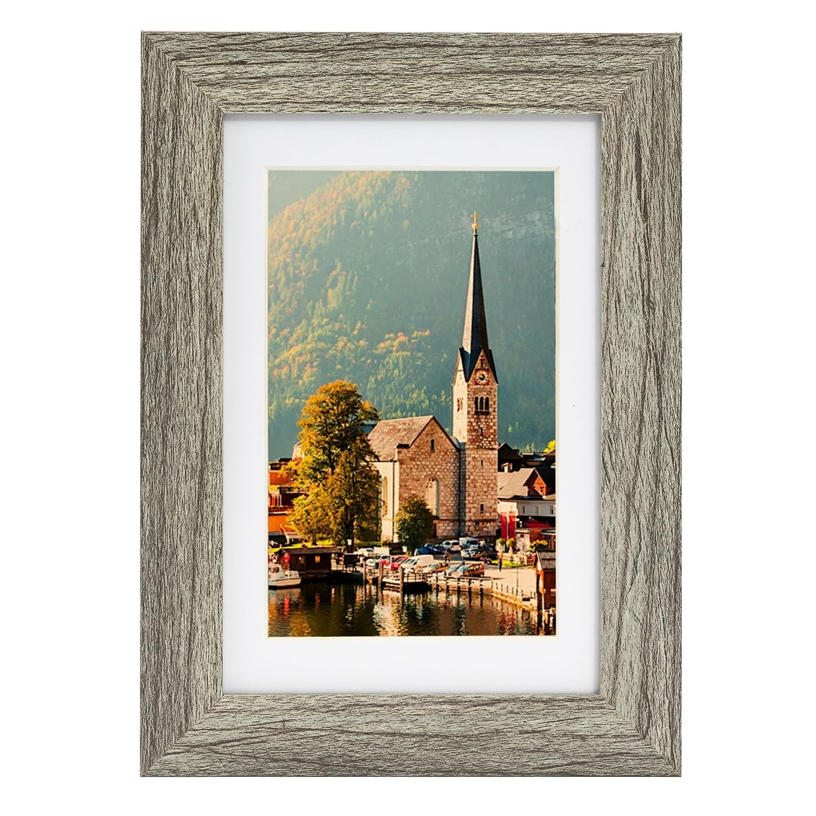 TransGreen 4x6 Picture Frame, Photo Frame Display 3.5x5 Pictures with Mat or 4x6 without Mat, Hang on the Wall or Tabletop, Gray