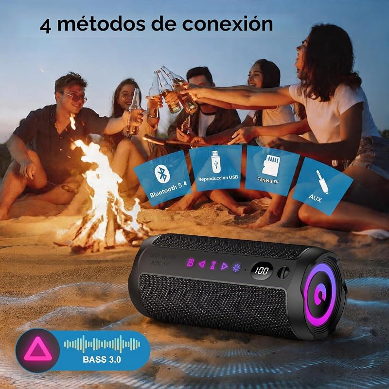 Altavoz Bluetooth Portátil 25W, Potente Altavoz Bluetooth, Altavoces Graves Duales, 25H Reproducción, IPX7, RGB, Emparejamiento TWS, AUX, TF, USB, Ideal Para Actividades Aire Libre, Fiestas,Viajes.