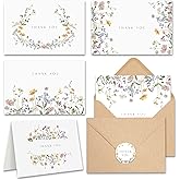 AUDREE Floral Thank You Cards With Envelopes (20 pack 4x6) - Wildflower Thank You Cards With Adhesive Envelope & Stickers - Thank You Cards for Birthday, Wedding, Bridal Showers, Baby Showers