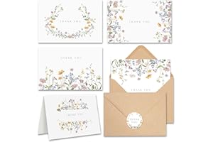 AUDREE Floral Thank You Cards With Envelopes (20 pack 4x6) - Wildflower Thank You Cards With Adhesive Envelope & Stickers - Thank You Cards for Birthday, Wedding, Bridal Showers, Baby Showers