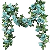 FiveSeasonStuff 29 Ft 4 Pack Rose Silk Flower Garland Artificial Flowers Decoration Hanging Floral Décor for Wedding Baby Shower Birthday Party Garden (Sky Blue)