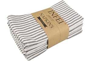 INFEI Plain Striped Cotton Linen Blended Dinner Cloth Napkins - Set of 12 (40 x 30 cm) - for Events & Home Use (Brown)