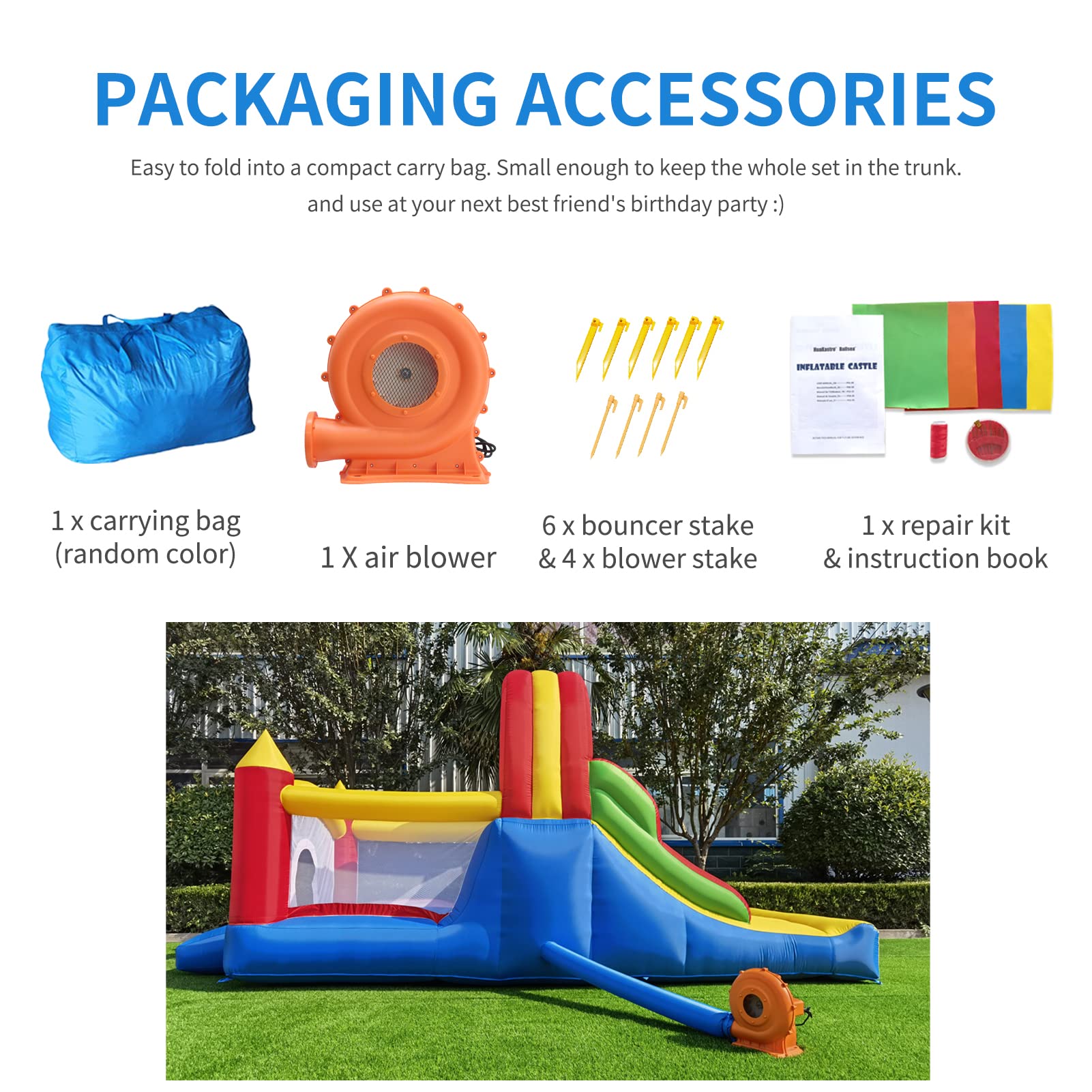 HuaKastro 16x7.2FT Inflatable Bounce House with 2 Racing Slides & Large Climbing Wall, 3 in 1 Kids Inflatable Trampoline Rainbow Jumping Castle Kids Backyard Playgrounds - with Air Blower
