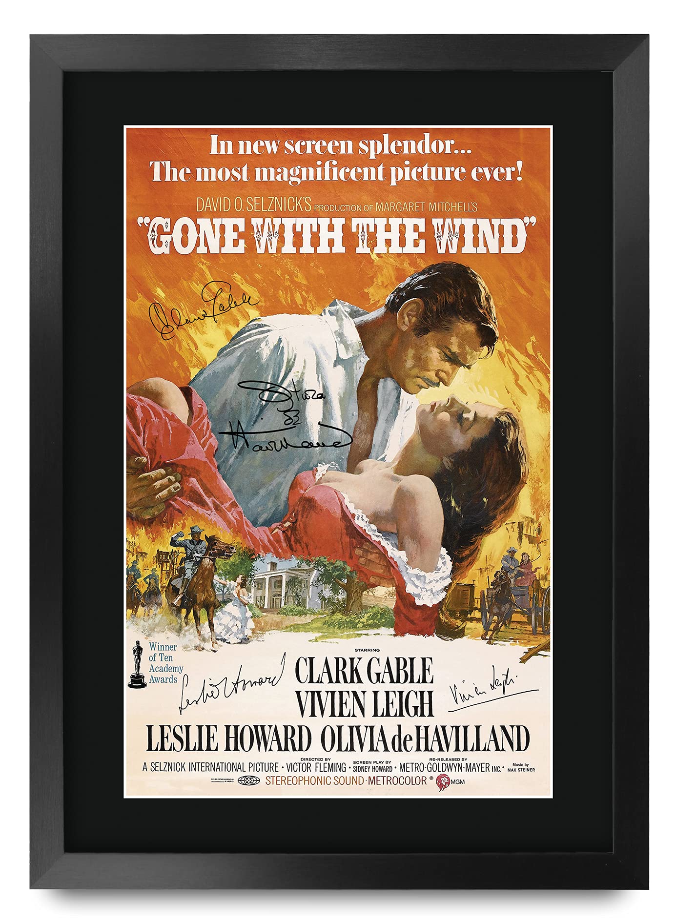 HWC Trading Gone with the Wind Gifts Printed Signed Autograph Picture for Movie Memorabilia Fans - A3 Framed