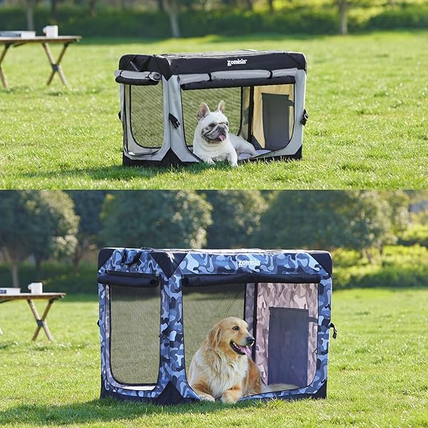 ZOMISIA COLLAPSIBLE DOG CRATE FOR MEDIUM DOGS – 30 INCH PORTABLE DOG TRAVEL CRATE SOFT SIDED WITH BREATHABLE MESH WINDOWS, FOLDABLE DOG KENNEL FOR INDOOR AND OUTDOOR, GREY