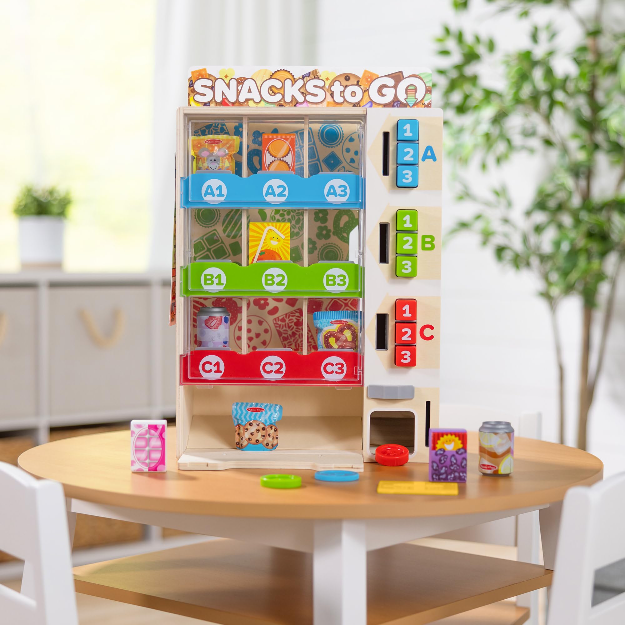Melissa & Doug Sort-Stock-Select Wooden Vending Machine Toy with Play Food, Mini Vending Machine Toys & Play Money, Preschool Toys for Kids Ages 3+