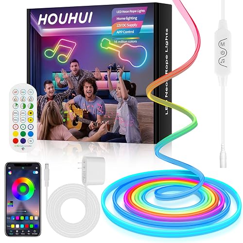 HOUHUI Neon Rope Lights,16.4Ft RGB+IC Color Chasing LED Neon Rope Light ...