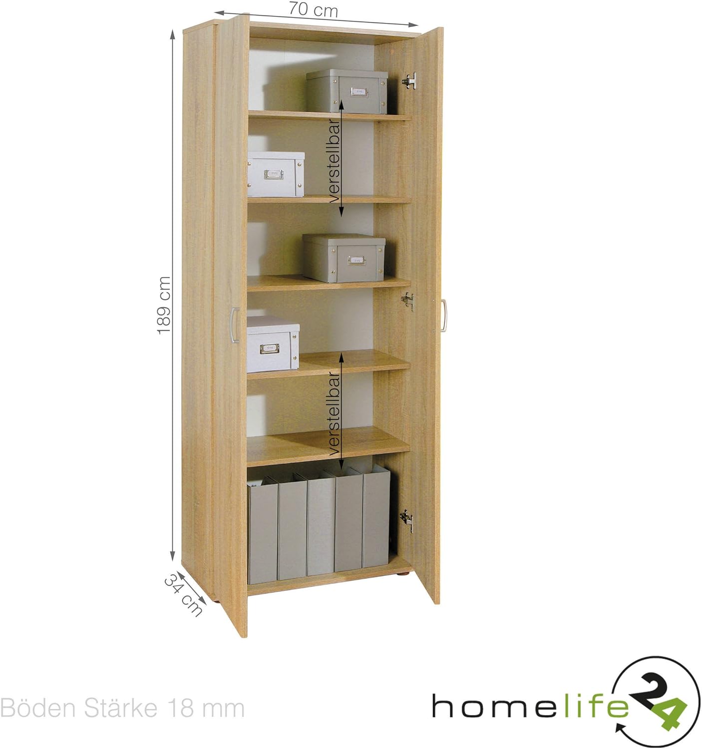Schrank Aktenschrank Buroschrank Mehrzweckschrank 2 Turig 5 Boden Sonoma Eiche Amazon De Kuche Haushalt