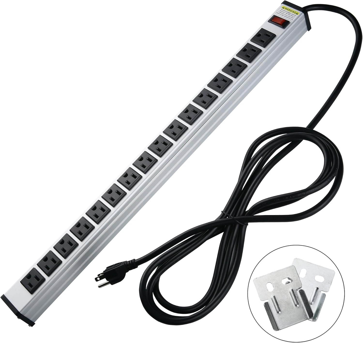16 outlets Power Strip Offers 15A, 125V Multi-Outlet AC Power, 1875W Maximum Power,9.8Feet Cord Length and Power Switch