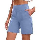 VOOVEEYA Women's Bermuda Shorts 7" High Waisted Athletic Long Shorts with Pockets for Running Yoga Casual